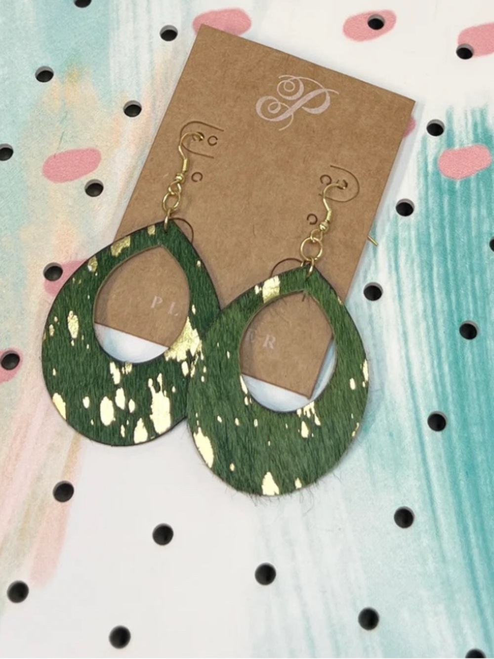 Plunder Green and Gold Speckled Teardrop Earrings